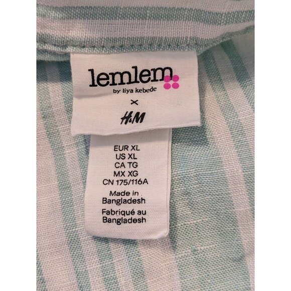 Lemlem by Liya Kebede X H&M Linen Stripe Shirt Womens Size XL Long Sleeve Button - Picture 6 of 7